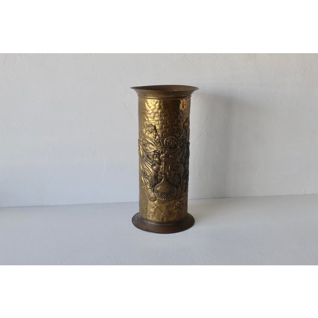 Metal Early 20th Century Arts and Crafts Embossed Brass Stick Umbrella Stand For Sale - Image 7 of 14