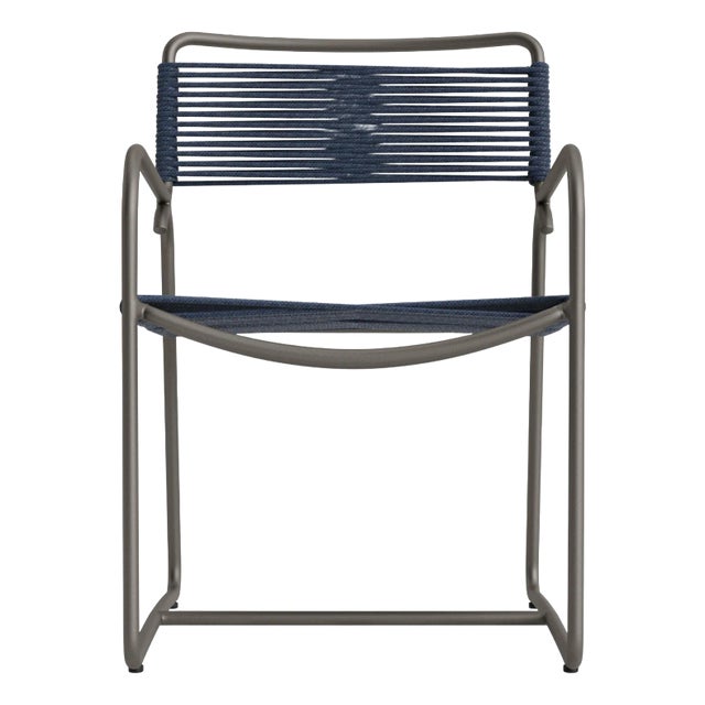 Brown Jordan Walter Lamb Aluminum Arm Chair, Mica frame with Marine fabric For Sale