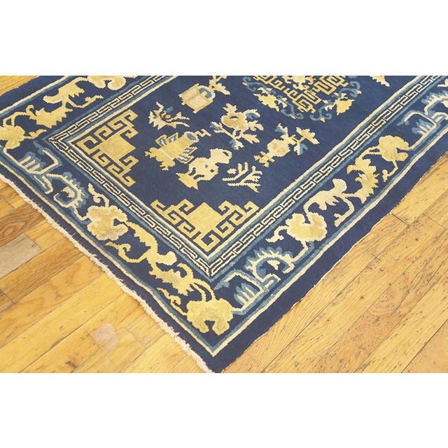 Royal Blue 1890s Blue Medallion Qing Antique Chinese Peking Rug 3'2" X 4'8" Knotted Wool Carpet For Sale - Image 8 of 9