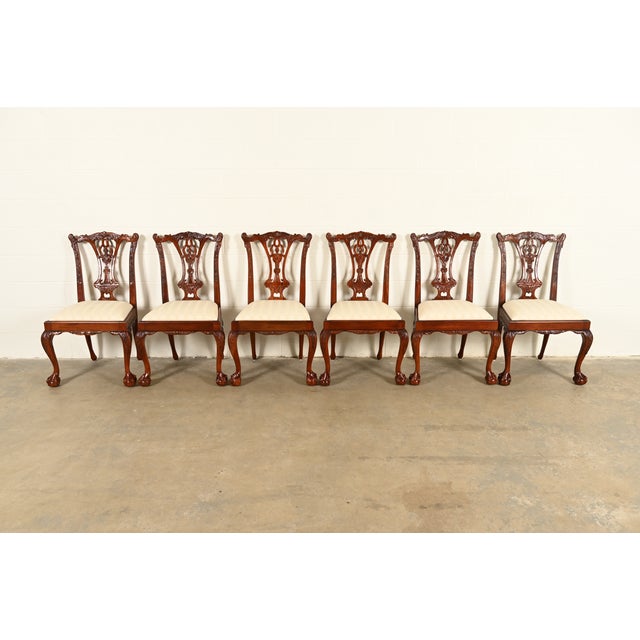 English Baker Furniture Style Chippendale Carved Mahogany Dining Chairs, Set of Six For Sale - Image 3 of 13