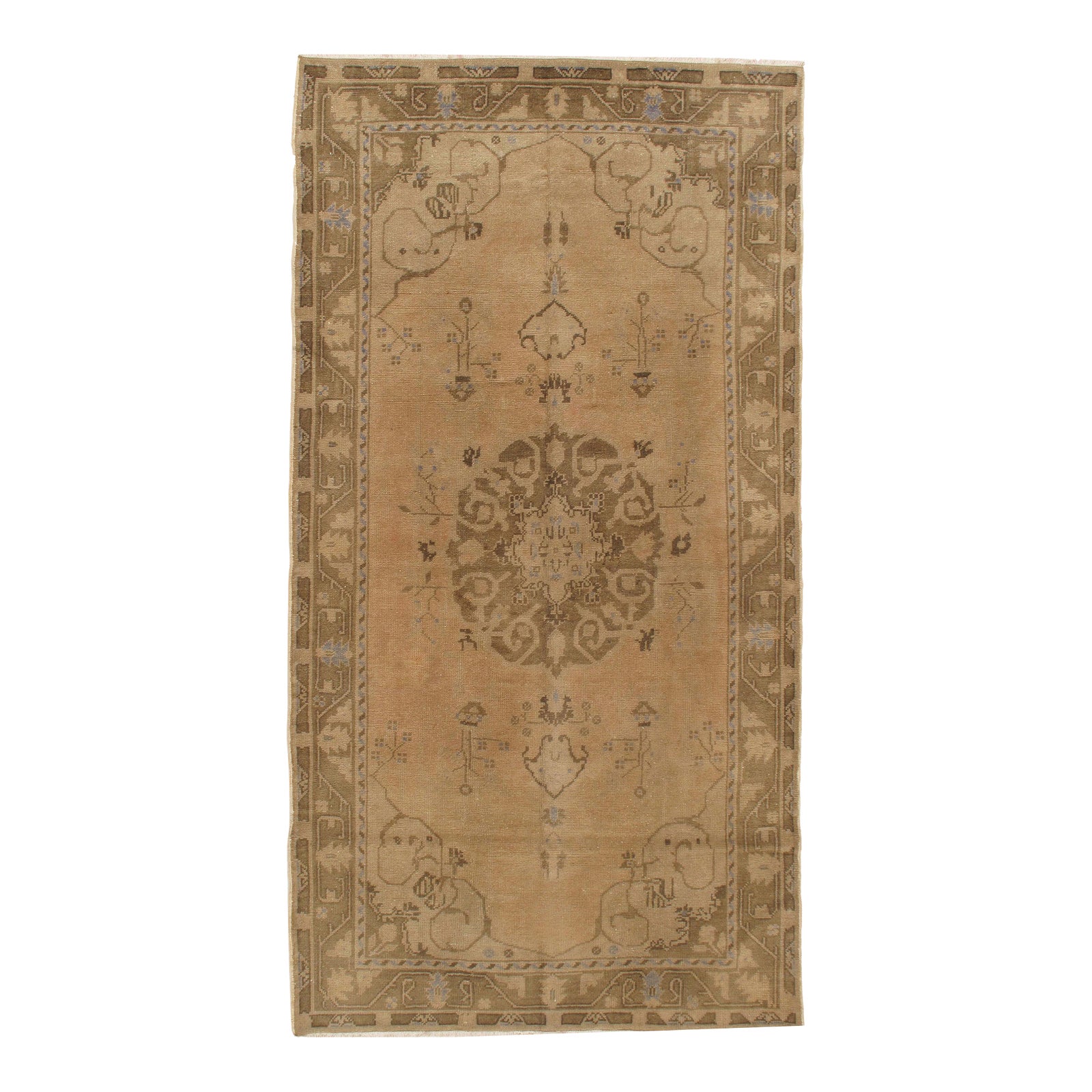 Vintage Circa 1950 Brown Turkish Oushak Area Rug , 4'5 X 8'7 | Chairish