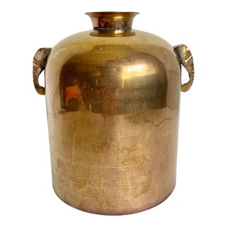 Mid 20th Century Solid Brass Vase With Elephant Head Handles For Sale