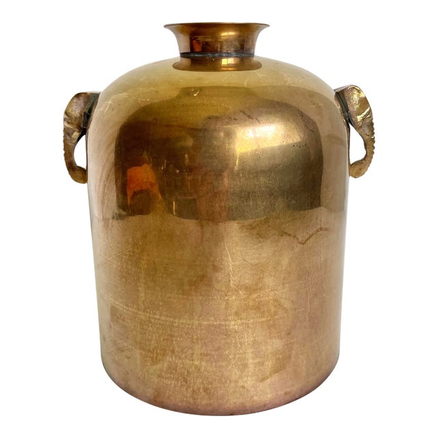 Mid 20th Century Solid Brass Vase With Elephant Head Handles For Sale