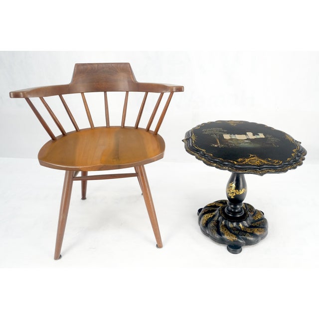 English Papier-Mache Black Gold Mother of Pearl Antique c1900s Lamp Table Clean!