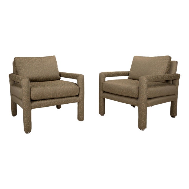 1980s Milo Baughman Style Upholstered Parson Chairs - A Pair For Sale