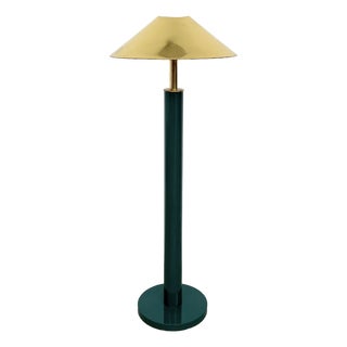 Green Lacquered Metal Floor Lamp with Gold Lampshade, 1980s For Sale