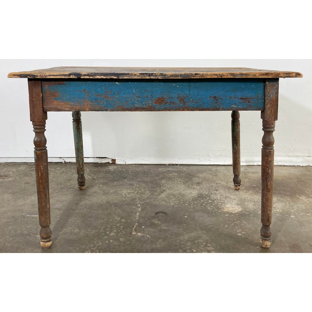 Wood Antique French Blue Reclaimed Wood Side Table For Sale - Image 7 of 13