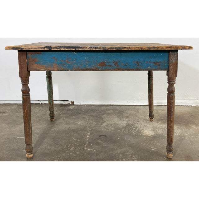 Wood Antique Reclaimed Wood Weathered Blue Painted Table For Sale - Image 7 of 13