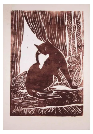 Giselle Halff, Le Chat, Original Woodcut, Mid-20th Century