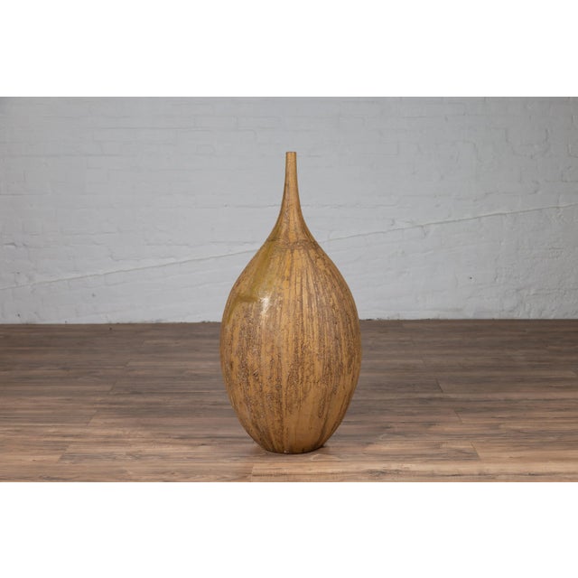 Ceramic Contemporary Thai Handmade Ceramic Vase with Tapered Spout and Mustard Glaze For Sale - Image 7 of 13