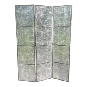 Vintage Three-Panel Folding Faux Mirrored Room Divider Screen