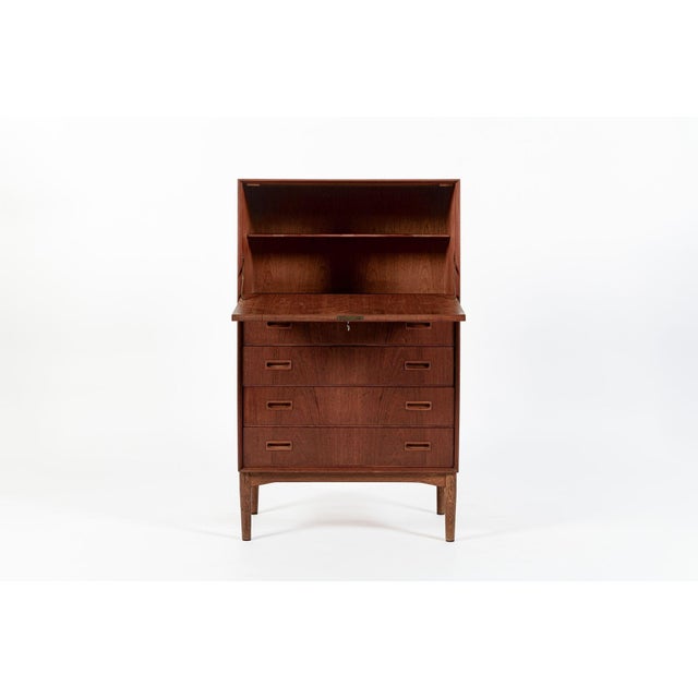 Mid-Century Danish Modern Teak Secretary Desk or Bar Cabinet Made in Denmark 1960s For Sale - Image 4 of 17