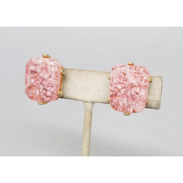 Vintage 1960s Signed Castlecliff Pink Art Glass Clip Earrings-2 Pieces For Sale - Image 4 of 10