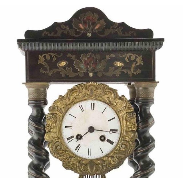 Ebonized Wood Clock with Brass Inlays, 19th Century For Sale - Image 3 of 4