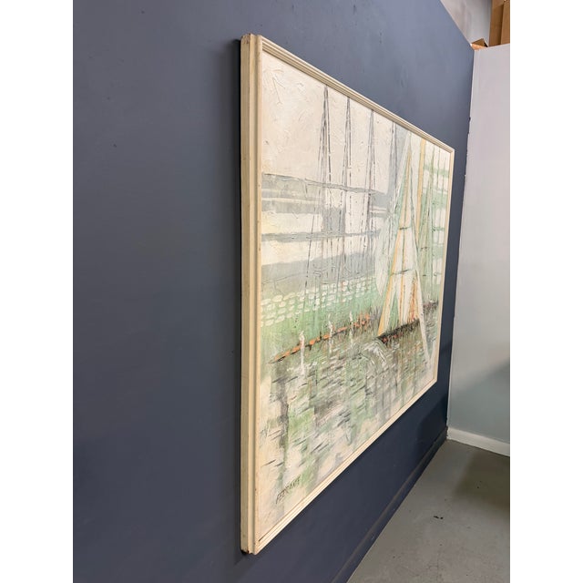 Mid-Century Modern 1970s Large Abstract Mid Century Impasto Sailboat Harbor Scene by Ferrante For Sale - Image 3 of 7