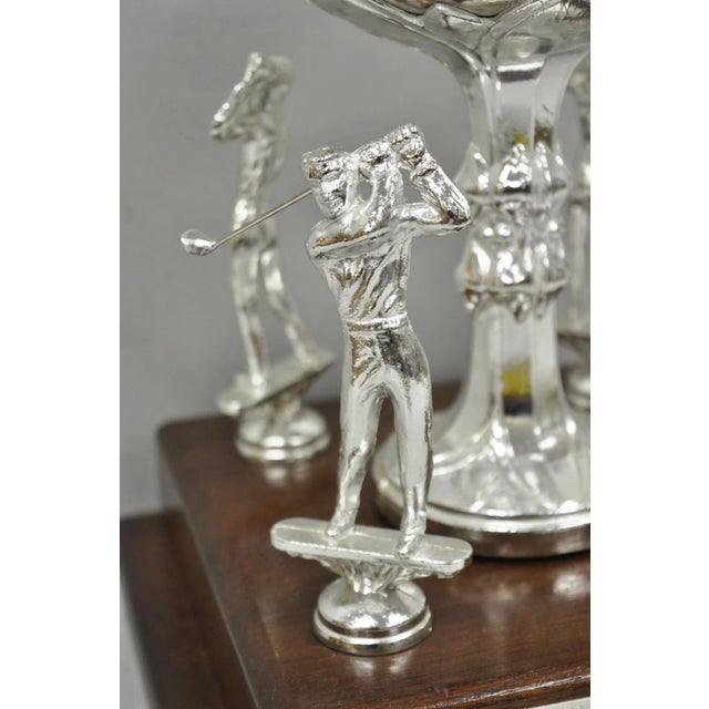 Wood Vintage 1970s Silver Metal & Wood Figural Golf Trophy Award Cup John Sanzari For Sale - Image 7 of 14