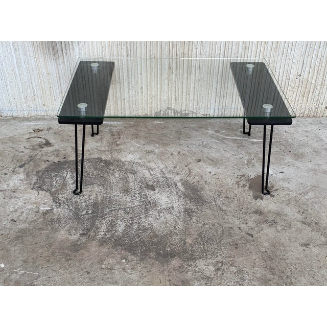 1960s Mid-Century Modern Metal Table With Glass Top and Nickel Supports For Sale - Image 5 of 9