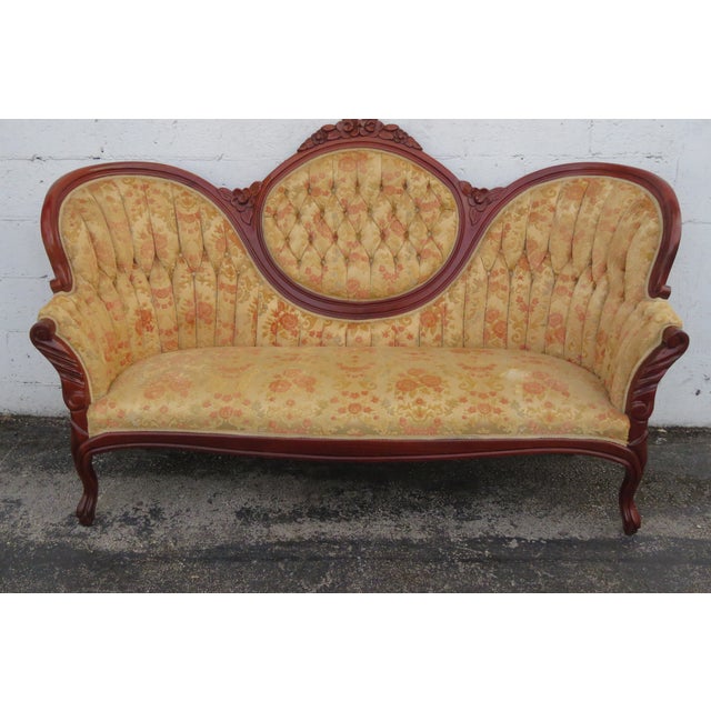 Mid 20th Century Victorian Kimball Carved Solid Mahogany Sofa Couch 6219 For Sale - Image 10 of 18