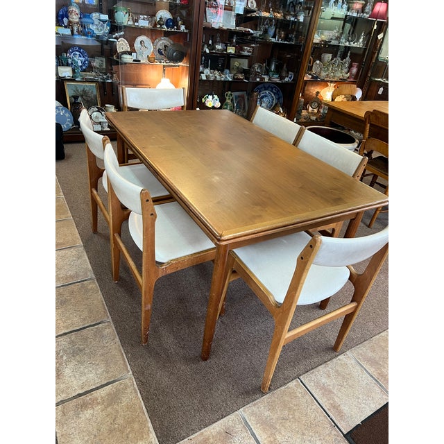 1950s Danish Teak Draw Leaf Dining Table With 6 Chairs Mid Century Modern For Sale - Image 9 of 11