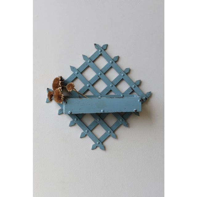 Antique Folk Art Diamond-Form Lattice Back Wall Pocket, Early 20th Century For Sale - Image 4 of 15