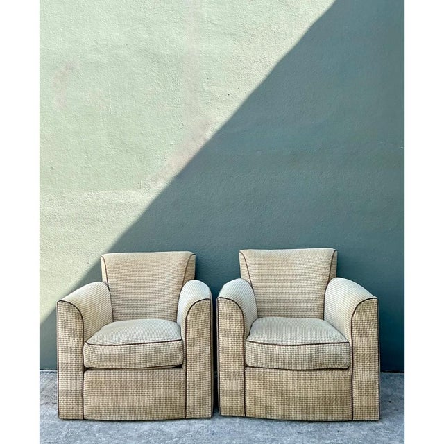 Vintage Donghia Swivel Lounge Chairs With Ottomans - A Pair For Sale In West Palm - Image 6 of 12