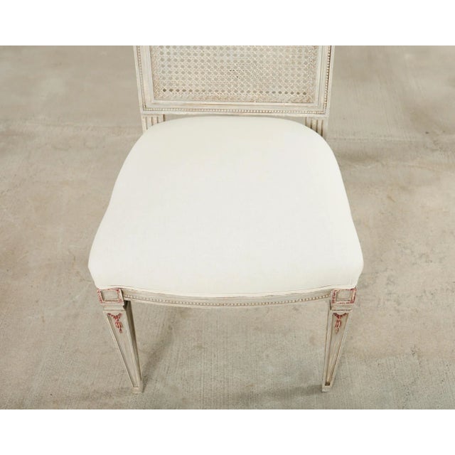 Off-white Swedish Gustavian Style Painted Cane Dining Chairs - Set of Six For Sale - Image 8 of 12