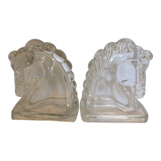Vintage Federal Glass Horse Head Bookends - a Pair For Sale