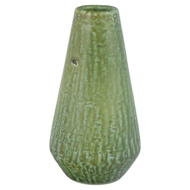 1960s Vintage Danish Stoneware Vase with Green Flowing Glaze by Gunnar Nylund for Nymølle, 1960s For Sale - Image 5 of 5