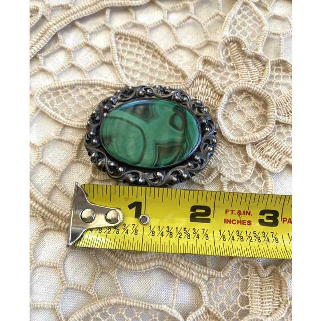 1900 - 1909 Rare Antique Silver and Malachite Robert Merath Ulm Signed Brooch For Sale - Image 6 of 6