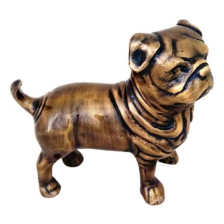 Antique Brass Finish Metal Pug Dog Sculpture For Sale