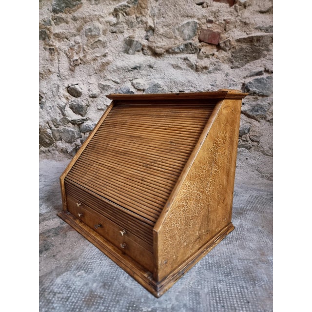 Antique Optician's Table Display Cabinet in Walnut with Roll Top, France, Early 1900s For Sale - Image 18 of 18