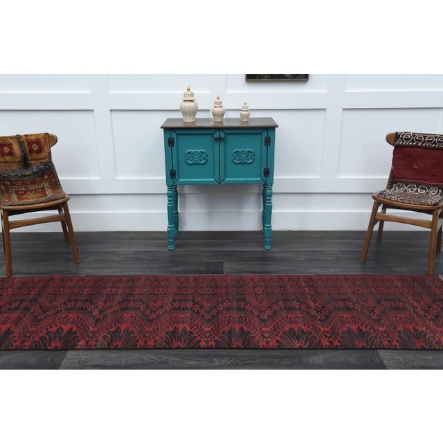 Tribal Vintage Turkish Oushak Handmade Wool Cotton Red Runner Rug For Sale - Image 3 of 11