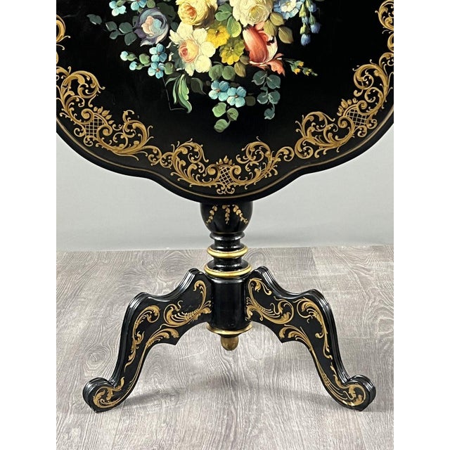 19th Century 19th Century Napoleon III Lacquered Pedestal Table with Floral Decoration For Sale - Image 5 of 12