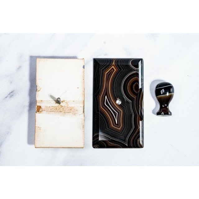 Cream Mesmerizing Antique Victorian Polished Agate Stone Desk Ink Blotter For Sale - Image 8 of 13