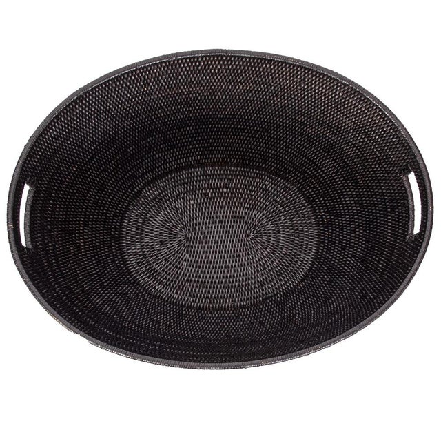 2020s Artifacts Rattan Laundry Basket with Cutout Handles in Tudor Black For Sale - Image 5 of 11