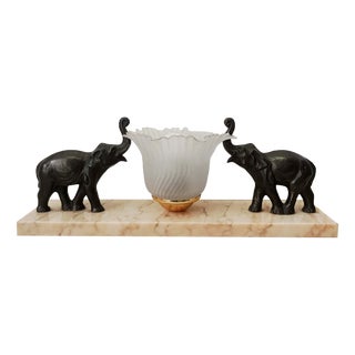 Art Deco Night Light with Bronze and Marble Elephants, 1930s For Sale