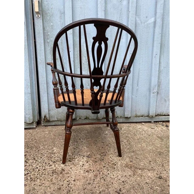 Wood Early 20th Century Antique Windsor Style Bowl Back Rush Seat Armchair For Sale - Image 7 of 10