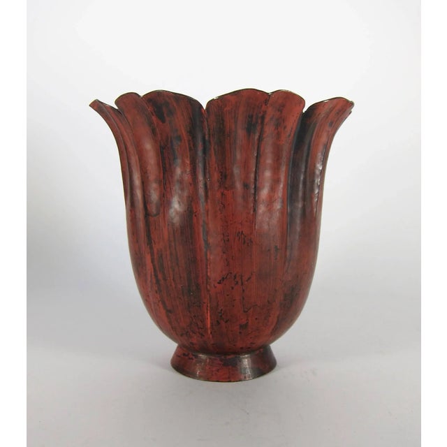 Art Deco Marie Zimmermann Fluted Scarlet Floriform Vase, Circa 1915 For Sale - Image 3 of 11