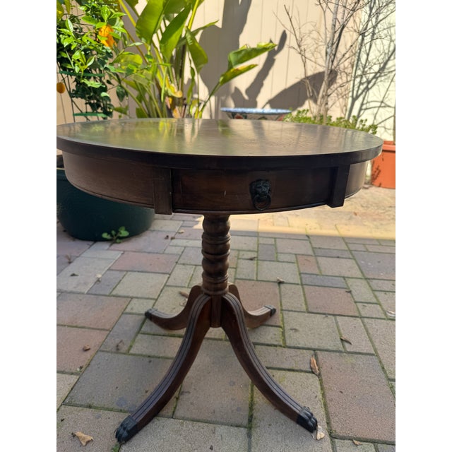 Vintage 1955 Mahogany Drum Table With Lion's Head Hardware — Lyon Mfg. Co., Memphis For Sale In Los Angeles - Image 6 of 8