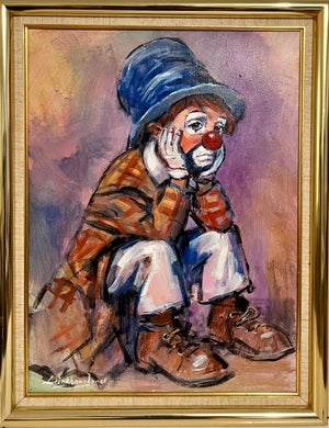 Barry Leighton-Jones, British Sad Clown Boy Oil Painting on Canvas Barry Leighton Jones Circus Scene, c. 20th century