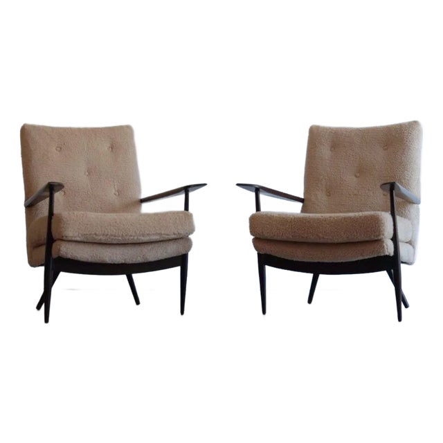 Pair of Sculptural Lounge Chairs in Teddy Wool, Circa 1970s For Sale
