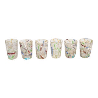 Vintage 1980's Italian Murano Style Hand Blown Abstract Glasses Barware, Set of 6 For Sale