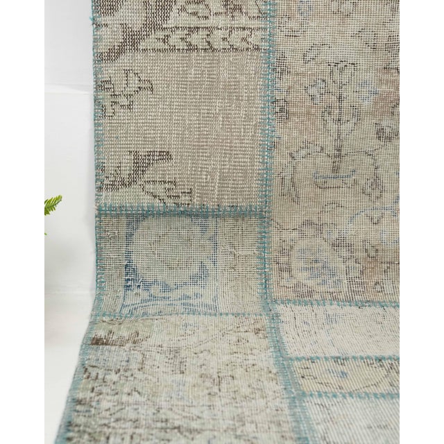 1970s Vintage Beige Patchwork Turkish Runner Rug - Handwoven Boho Carpet For Sale - Image 5 of 11