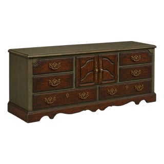 1960s Monumental Mediterranean Revival Solid Pine Dresser in Old World Olive & Coffee Mahogany For Sale