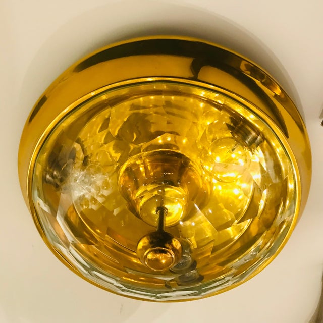 1960s Mid Century Modern Oscar Torlasco Lumi Golden Crystal Flush Ceiling Lamp For Sale - Image 15 of 18
