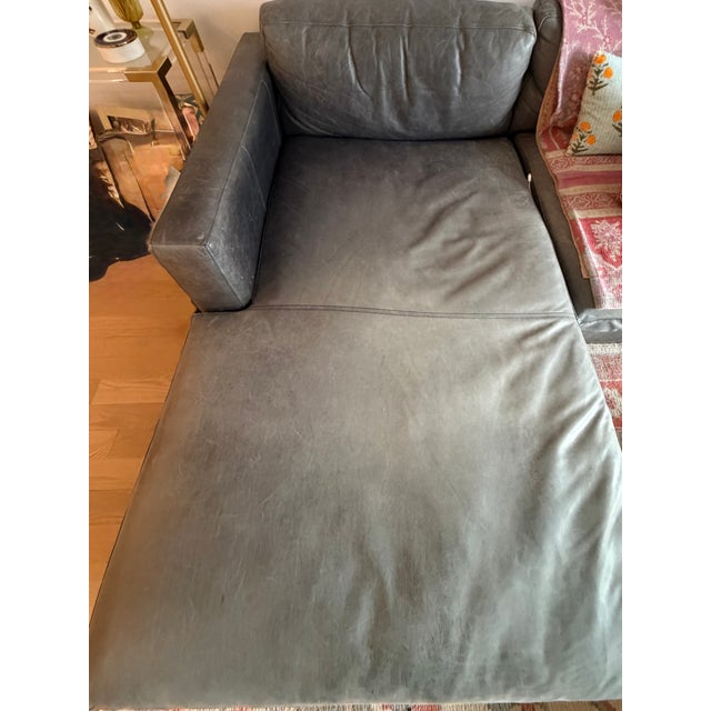 Mid-Century Modern Pottery Barn: Jake Leather Sectional, Indigo For Sale - Image 3 of 10