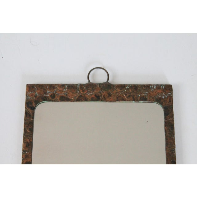 Brutalist Vintage Copper Framed Rectangular Wall Mirror W/ Mystical Print on Reverse Side For Sale - Image 3 of 8