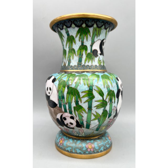 20th Century Chinese Cloisonné Panda & Bamboo Urn Vase – Chinoiserie / Asian For Sale In Houston - Image 6 of 16