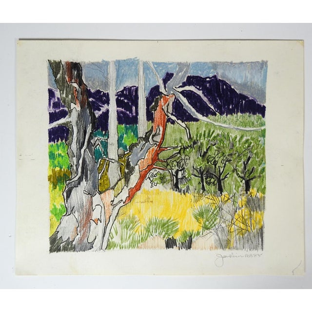 Abstract 1985 Modernist Landscape Mixed Media Painting For Sale - Image 3 of 3
