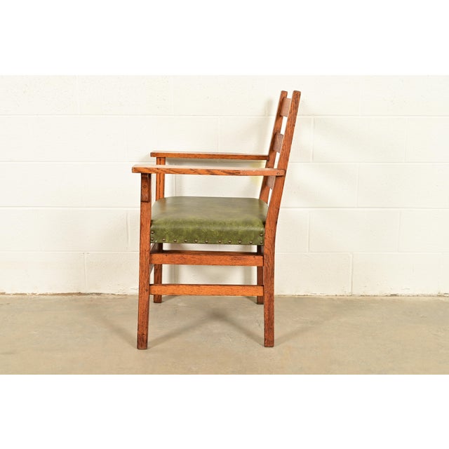 Gustav Stickley Antique Mission Oak Arts & Crafts Ladder Back Armchair, Circa 1910 For Sale - Image 12 of 14